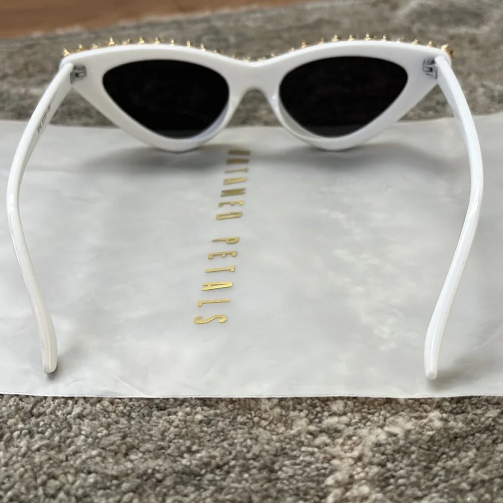 UNTAMED PETALS BY AMANDA JUDGE White Cat Eye Sunglasses with Clear Crystal Trim